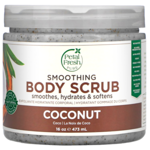 Image of Petal Fresh Coconut Oil Smoothing Body Scrub - 237 ml. A natural and vegan formula enriched with coconut oil and exfoliating particles that gently cleanse and moisturize your skin, leaving it soft, smooth, and glowing. Buy now and enjoy healthy, radiant skin with Petal Fresh