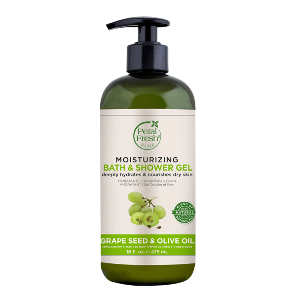 Moisturizing grape seed and olive oil bath and shower gel from Petal Fresh